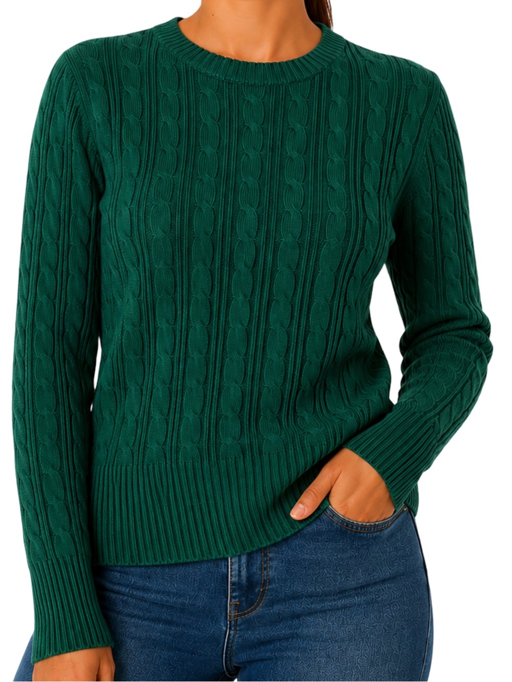 St. John’s Bay Women’s XS Emerald Green Cable Knit Scoop Neck Sweater NWT